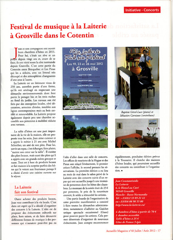 Article "Accueillir Magazine"